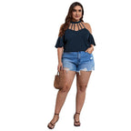 Damen Off-Shoulder Top mit Stehkragen und verspielten Rüschendetails R&B