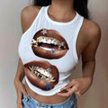 Damen Tanktop mit künstlerischem Lippenmotiv und figurbetontem Schnitt R&B