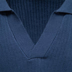 Herren nan fein geripptes Kurzarm-Poloshirt mit offenem Kentkragen R&B