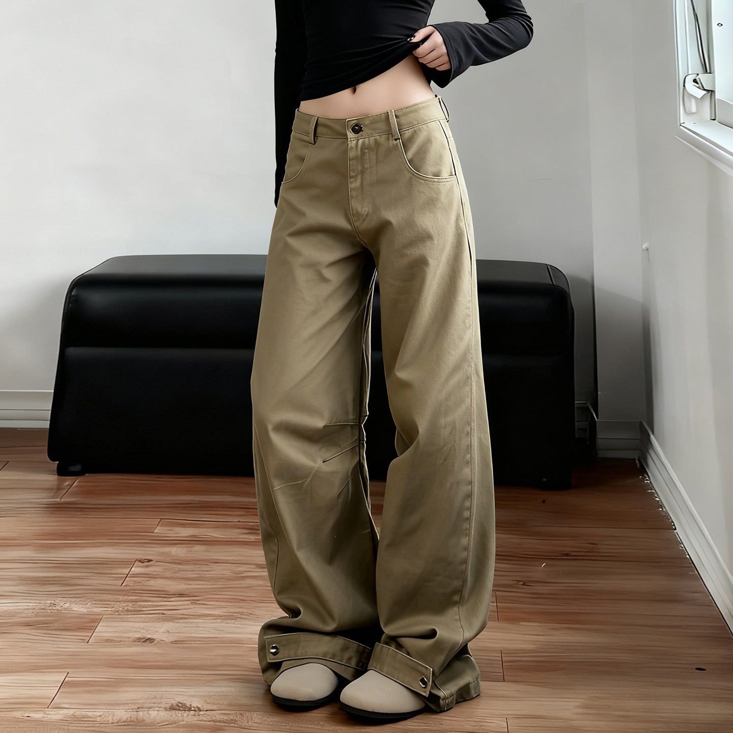 Damenweite Baumwollhosen mit weitem Bein und praktischen Taschen R&B