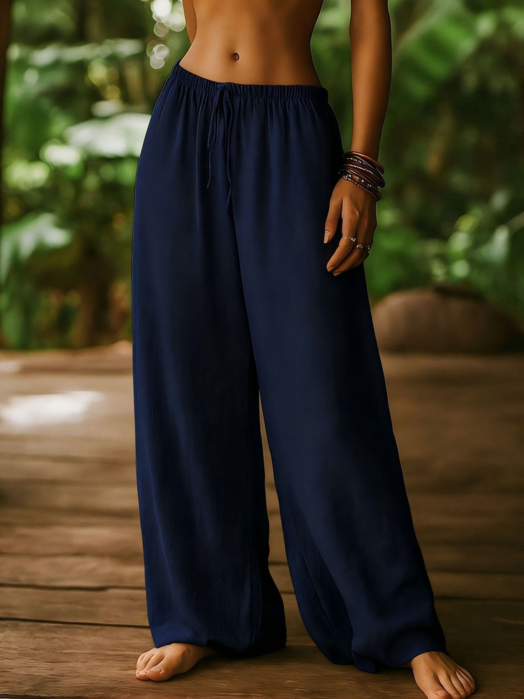 Damen Weit geschnittene Sommer-Hose mit elastischem Bund und Kordelzug R&B