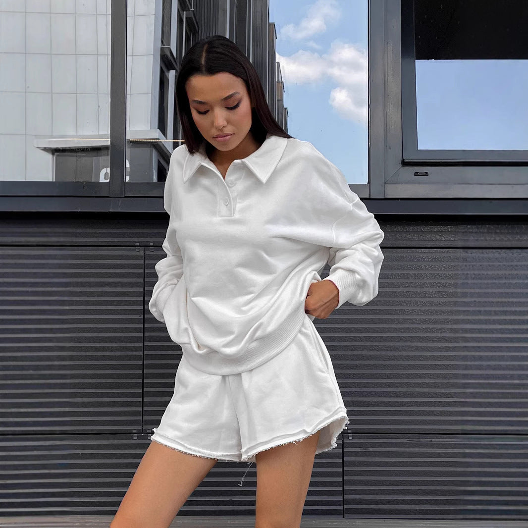 Damen Poloshirt mit lässigen Shorts und elastischem Bund R&B