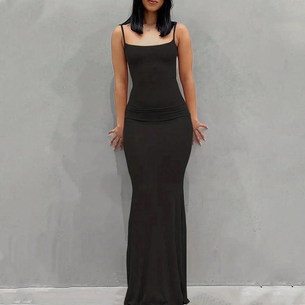 Damen figurbetontes Maxikleid mit schmalen Trägern und elegantem Schnitt R&B