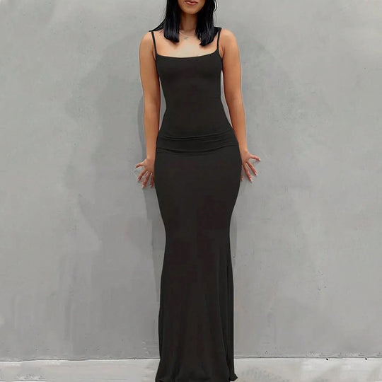 Damen figurbetontes Maxikleid mit schmalen Trägern und elegantem Schnitt R&B
