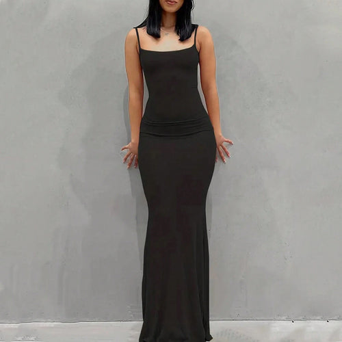 Damen figurbetontes Maxikleid mit schmalen Trägern und elegantem Schnitt R&B