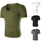 Herren V-Ausschnitt T-Shirt mit asymmetrischem Schnitt und elastischem Bund