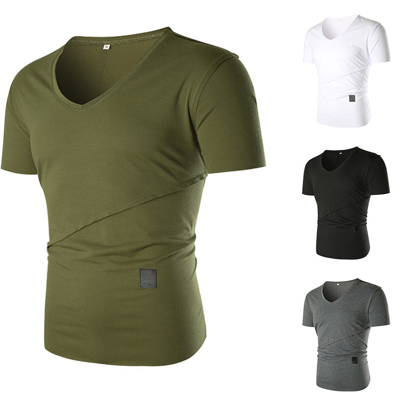 Herren V-Ausschnitt T-Shirt mit asymmetrischem Schnitt und elastischem Bund