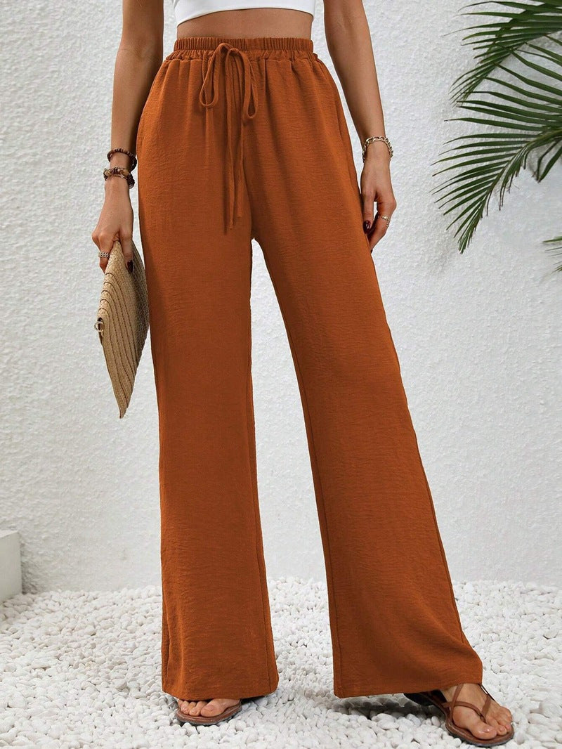 Damen Lässige, Breite Freizeithose mit Elastischem Bund und Seitlichen Taschen R&B