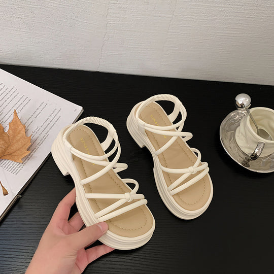 Damen elegante Plateau-Sandalen mit stylishen geschlungenen Riemen R&B