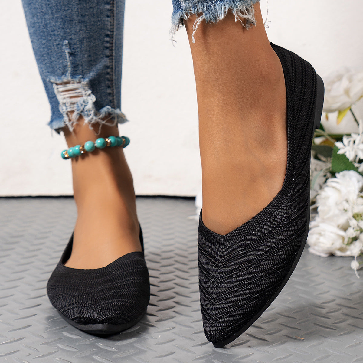 Damen spitze Ballerinas mit strukturiertem Obermaterial R&B
