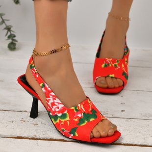 Damen Slingback-Sandalen mit floralem Design und elegantem Absatz R&B