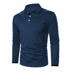 Herren Langarm-Polohemd mit kontrastierenden Knopfdetails