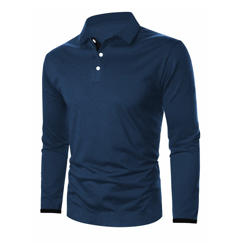 Herren Langarm-Polohemd mit kontrastierenden Knopfdetails