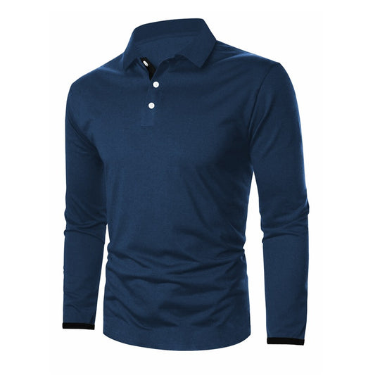 Herren Langarm-Polohemd mit kontrastierenden Knopfdetails R&B