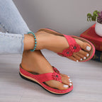 Damen Zehentrenner-Sandalen mit floralem Design und rutschfester Sohle R&B