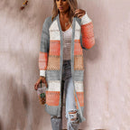Damen Strickjacke im Retro-Patchwork-Stil mit langen Ärmeln und offenen Front R&B
