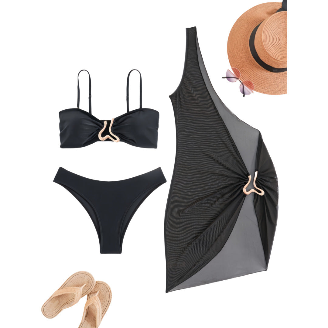 Damen Bandeau-Bikini mit transparentem Cover-Up R&B