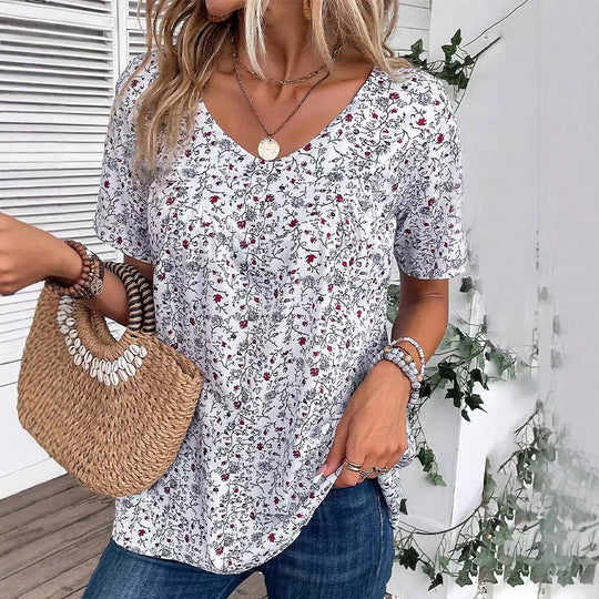 Damen Blusenshirt mit floralem Print und dekorativen Druckdetails Heidi-Mode