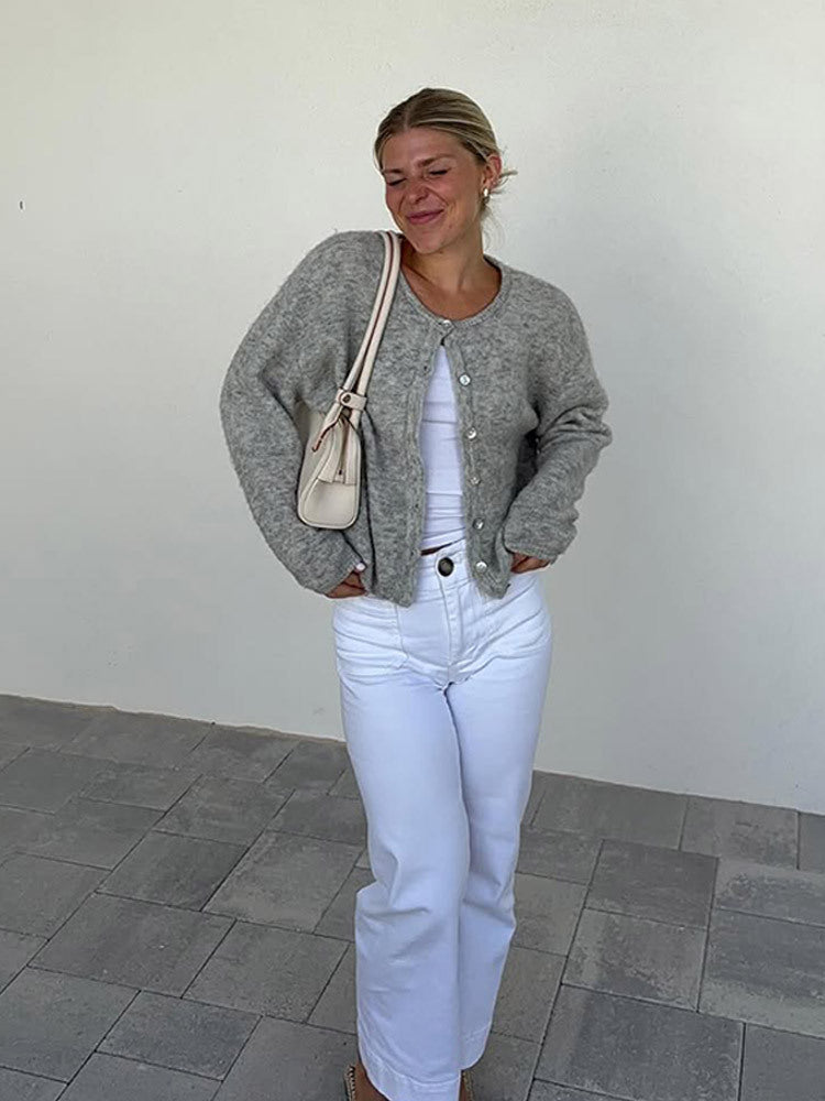 Damen lässige Strickjacke mit weitem Schnitt und Knopfdetails R&B