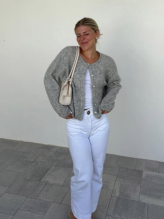 Damen lässige Strickjacke mit weitem Schnitt und Knopfdetails R&B