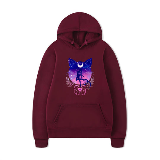 Damen Kapuzenpullover mit künstlerischem Katzenmotiv und bequemer Passform R&B