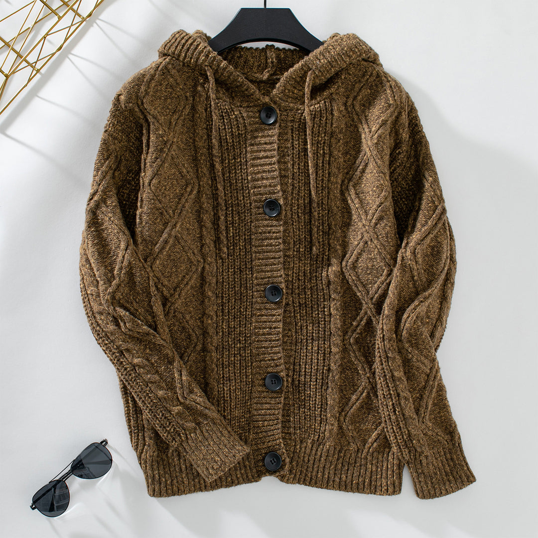 Damen Strickjacke mit Kapuze und strukturiertem Design R&B
