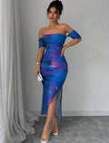 Damen Figurbetontes Midi-Kleid mit off-shoulder Design und elegantem Schlitz R&B