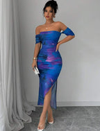 Damen Figurbetontes Midi-Kleid mit off-shoulder Design und elegantem Schlitz R&B