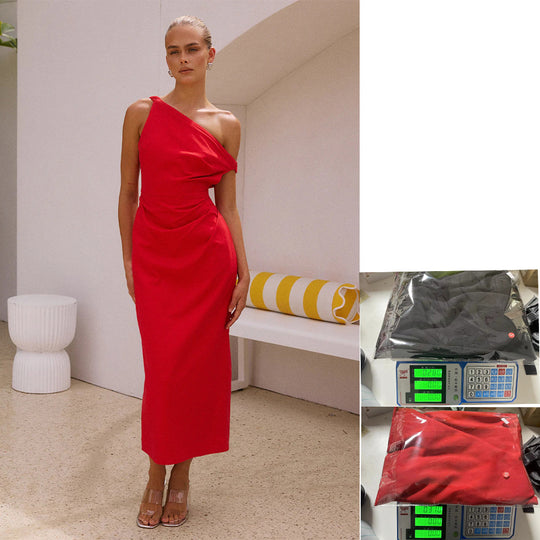 Damen Elegantes Langarmkleid mit asymmetrischem Design und raffinierten Drapierungen R&B