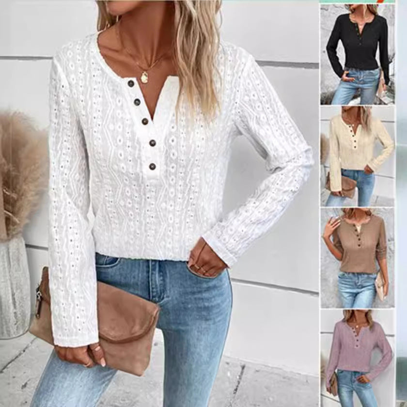 Damen Strukturierter Pullover mit Knopfdetails R&B