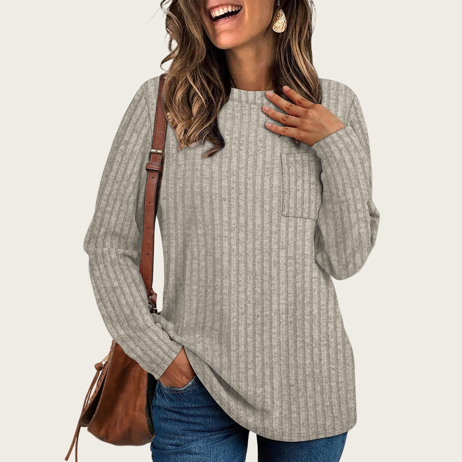 Damen lässiges Langarmshirt mit Streifen R&B