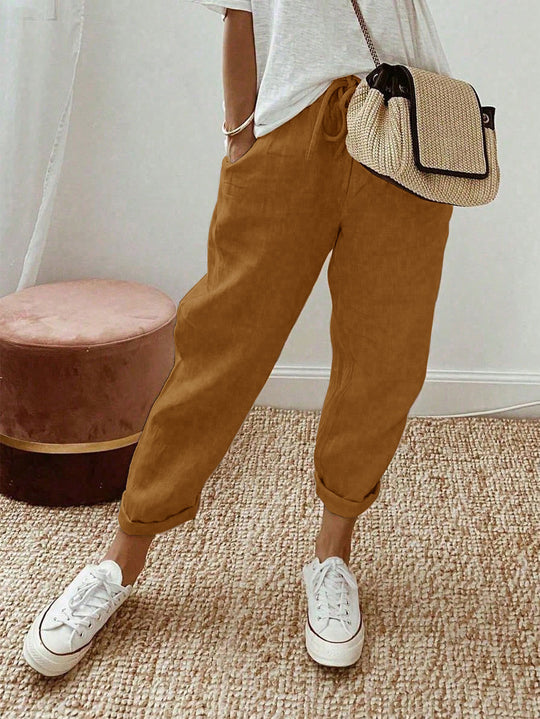 Damen Leichte und bequeme Leinenhose mit Kordelzug R&B