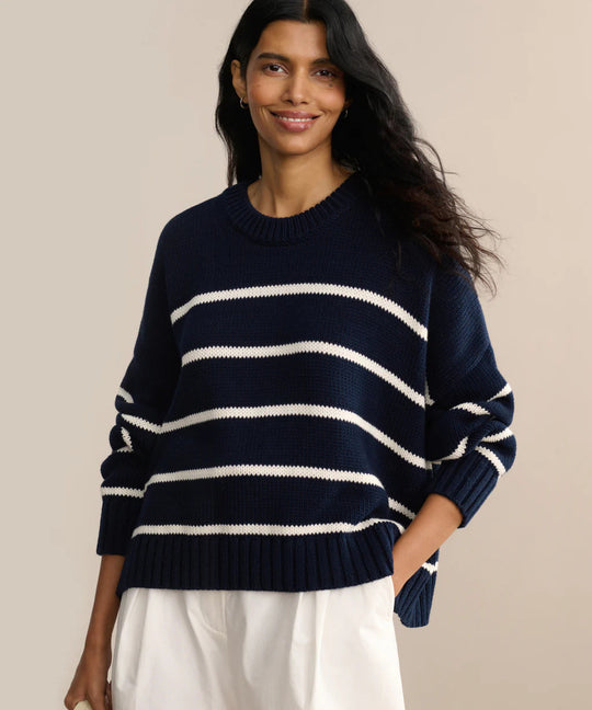 Damen gestrickter Pullover mit breitem Streifenmuster und lässigem Schnitt R&B