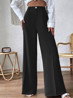 Damen Weit geschnittene elegante Stoffhose mit hoch sitzendem Bund R&B