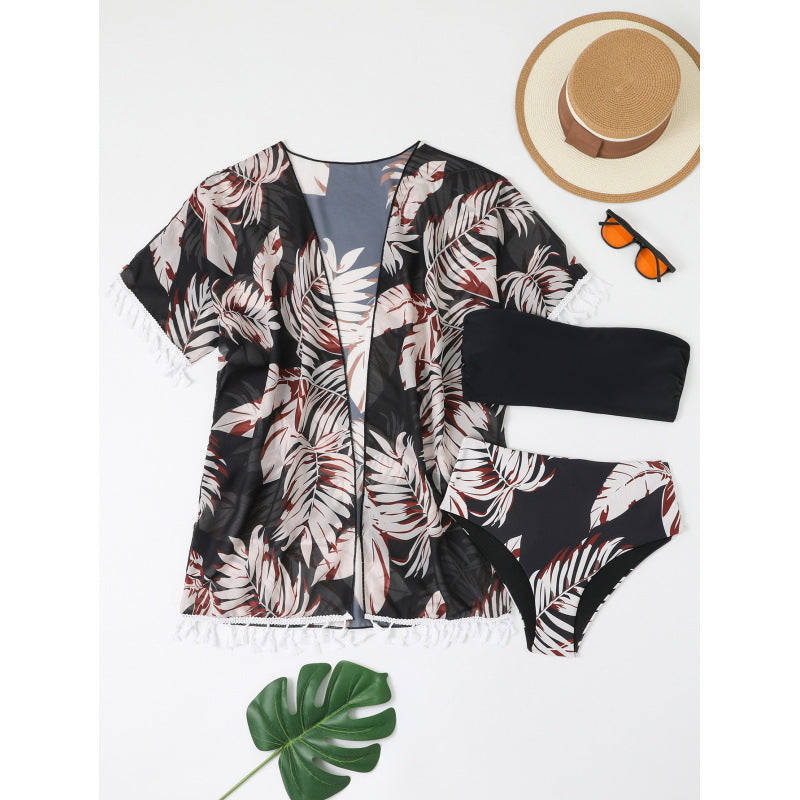 Damen Strandüberwurf mit floralem Design und verspielten Fransen R&B