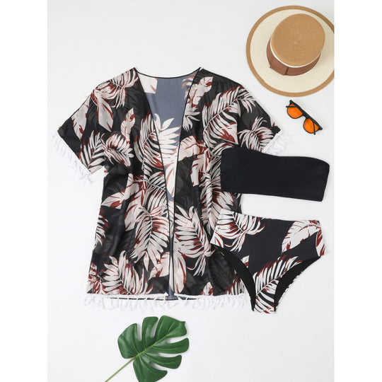 Damen Strandüberwurf mit floralem Design und verspielten Fransen R&B