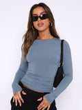 Damen Longsleeve-Oberteil mit figurbetontem Schnitt und Raffung