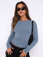 Damen Longsleeve-Oberteil mit figurbetontem Schnitt und Raffung