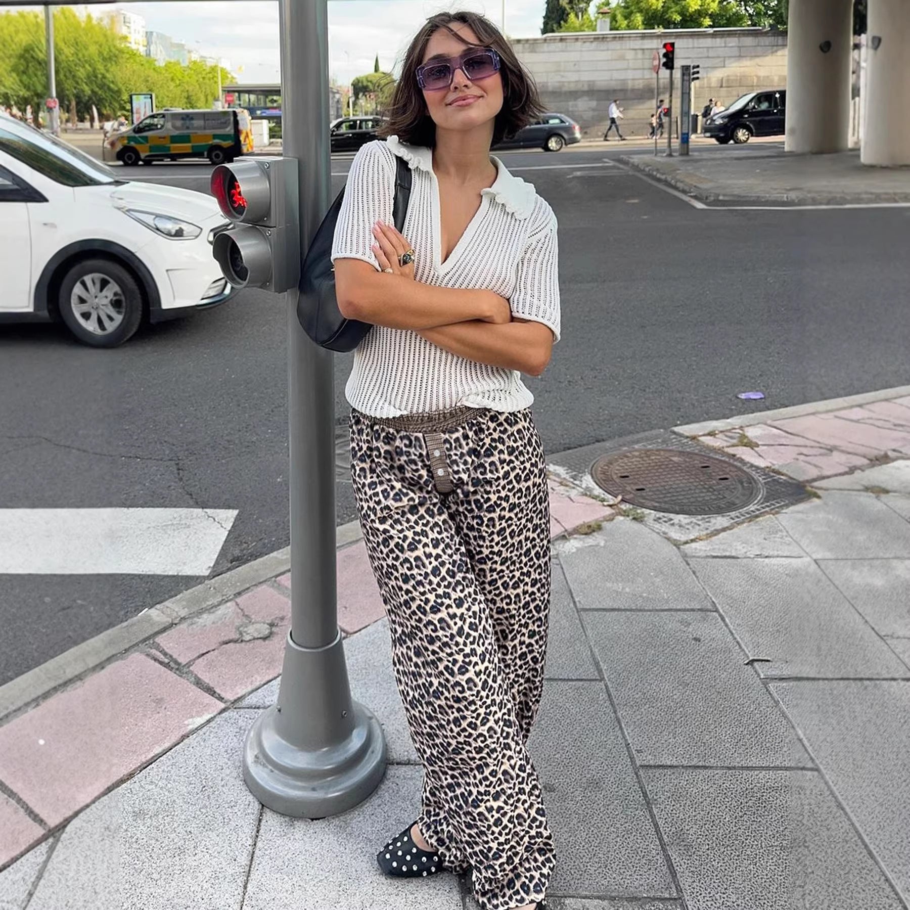 Damen Modische Leoparden-Hose mit elastischem Bund R&B