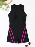 Damen Sportlicher Badeanzug mit Hochkragen und Reißverschluss R&B