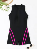 Damen Sportlicher Badeanzug mit Hochkragen und Reißverschluss R&B