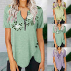 Damen T-Shirt mit halbgeschlossenem Reißverschluss und floralem Muster R&B