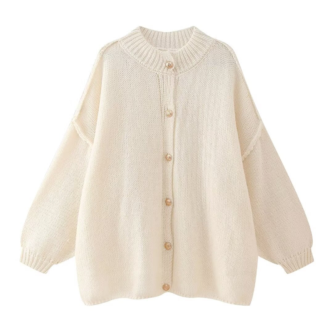 Damen oversized Strickjacke mit Knopf- und Rippdetails R&B