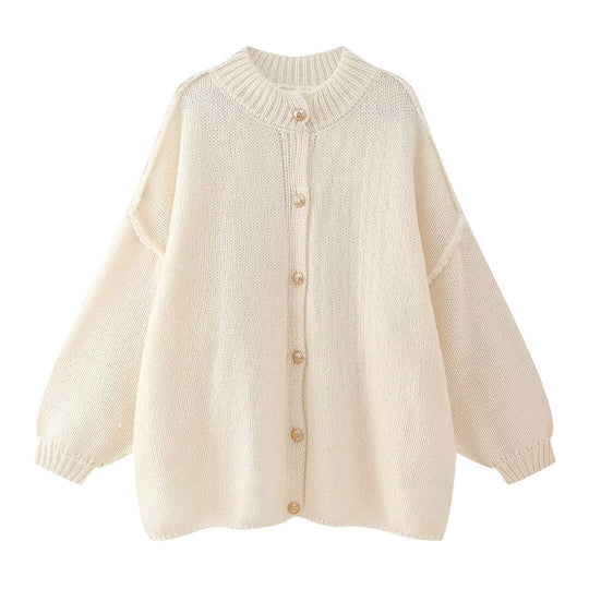 Damen oversized Strickjacke mit Knopf- und Rippdetails R&B