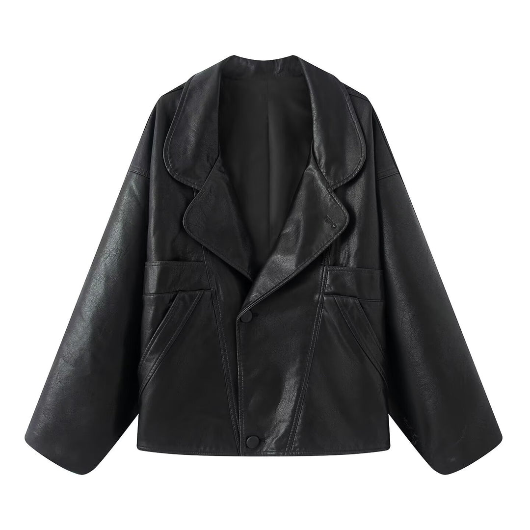 Damen elegante Kunstlederjacke mit oversized Schnitt R&B