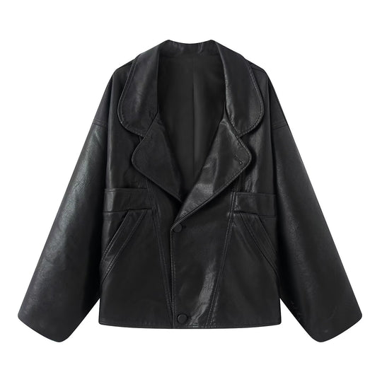 Damen elegante Kunstlederjacke mit oversized Schnitt R&B