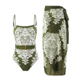 Damen modischer Einteiler Badeanzug mit elegantem Wickelrock und floralem Muster R&B