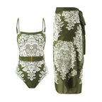 Damen modischer Einteiler Badeanzug mit elegantem Wickelrock und floralem Muster R&B
