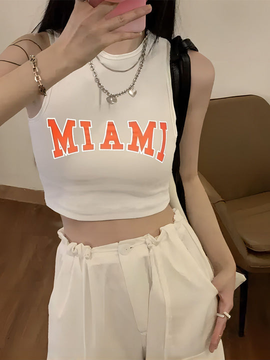 Damen Crop-Top mit auffälligem Schriftzug und körpernahem Schnitt R&B