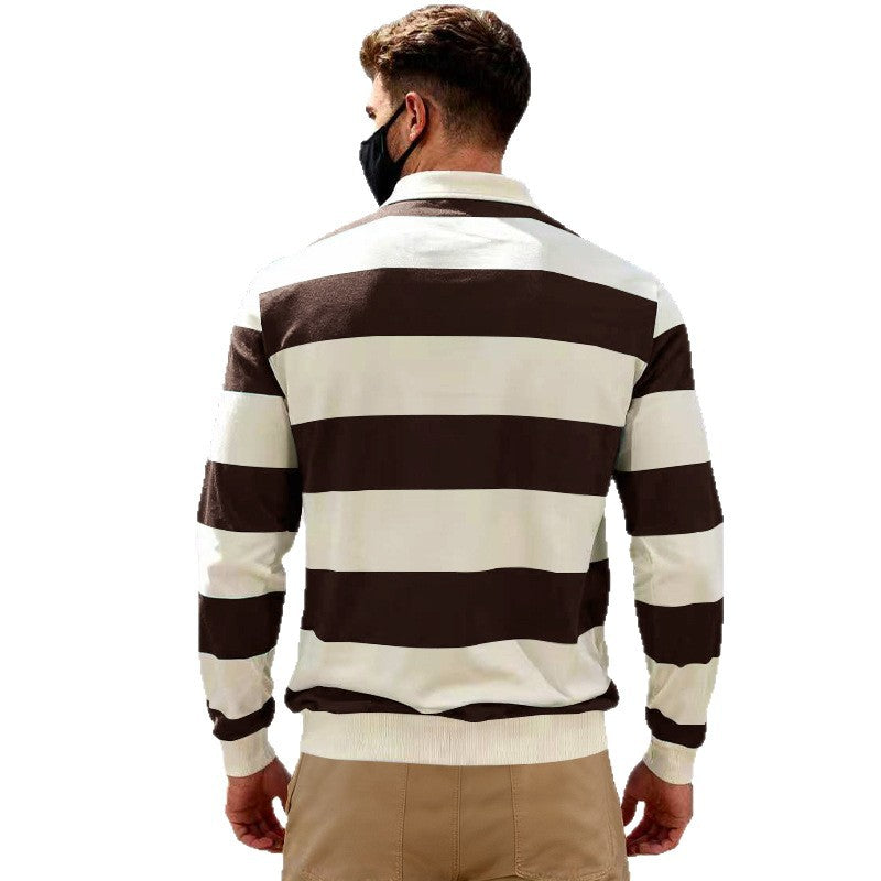 Herren nan gestreiftes Rugby-Poloshirt aus Baumwollmischung mit kurzer Knopfleiste und Rippbündchen R&B